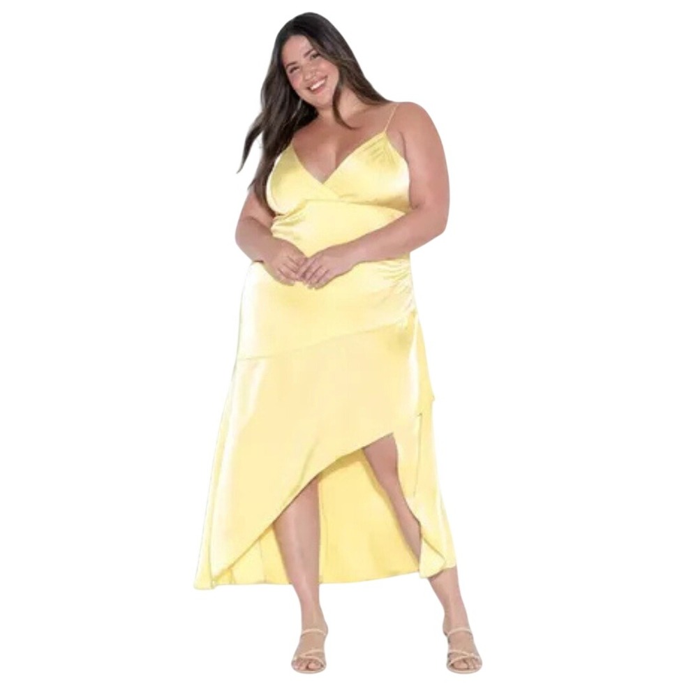 Wild Fable Women's Yellow Satin Asymmetrical Maxi A Line Dress Size XXL